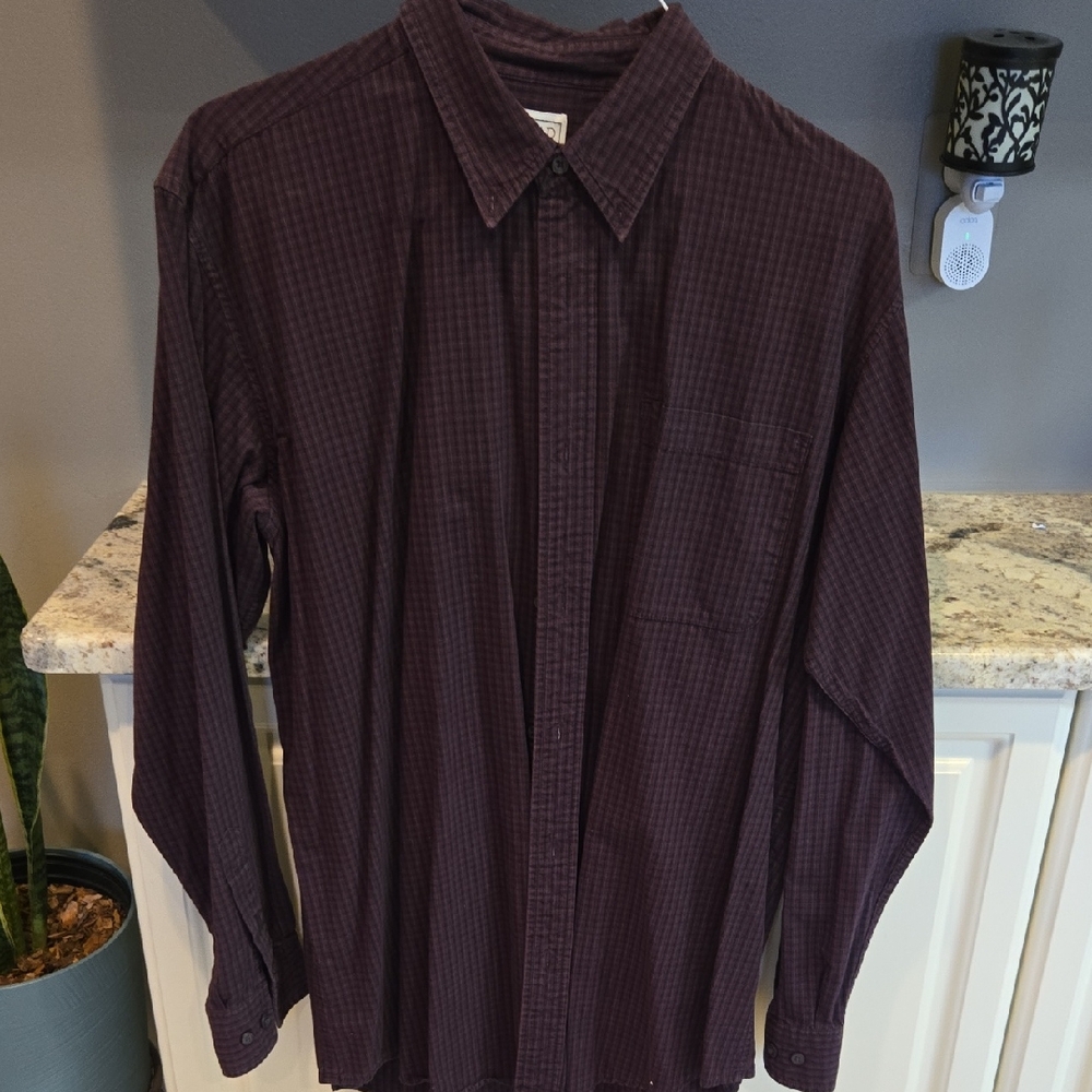 Field Geae Men's Long-Sleeve Button-Up Shirt Dark Plum Plaid Large Tall Cotton